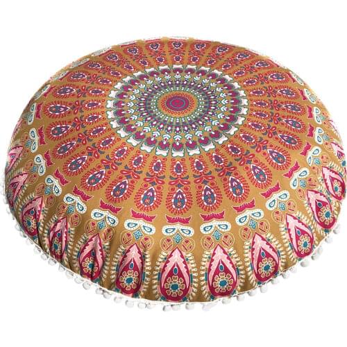 43*43CM Round Indian Mandala Pattern Pillowcase Bohemian Cushion Cover Home Boho Floor Decorative Cushion Pillows Cover Case