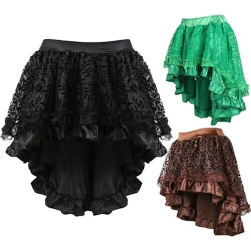 6XL Black Asymmetrical Floral Tulle Ruffle Skirts Womens Victorian Sexy Vintage Short Skirt Gothic Plus Size Steampunk Clothing