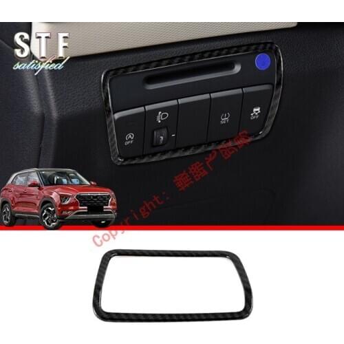 Carbon Fiber Style Interior Accessories Control Headlight Switch Button Panel Cover Molding Trim For Hyundai IX25 2019 2020