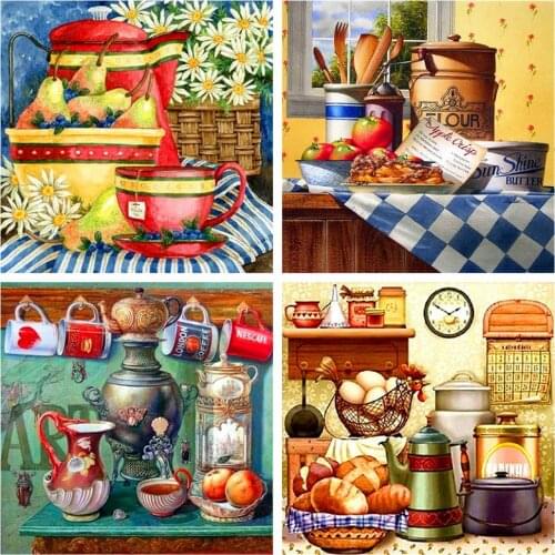 Huacan 5d Diamond Embroidery Cross Stitch Kitchen Diamond Painting Mosaic Full Square Cartoon Needlework