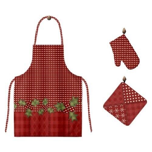 Belnido Home Red Plaid Printed Cotton Waterproof Kitchen Apron Set MFS0009