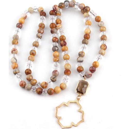 Free Shipping Fashion White Glass and Crazylace Agat Jewelry Crystal and Flower of Life Pendant Punk Necklaces