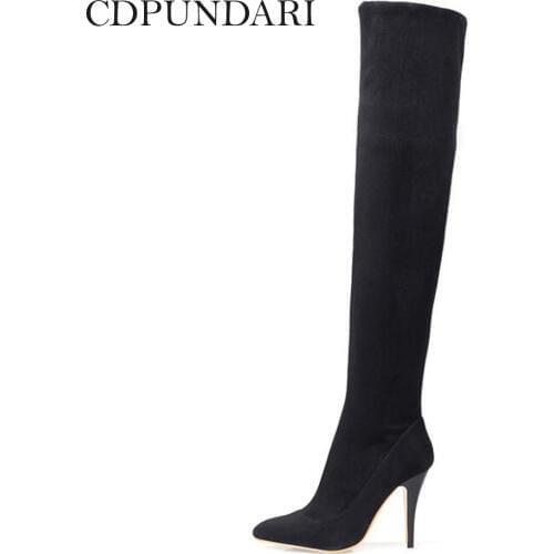 Black Flock Sexy High Heels Over The Knee Boots Women Thigh High Boots Ladies Autumn Winter Long Boots Shoes Woman