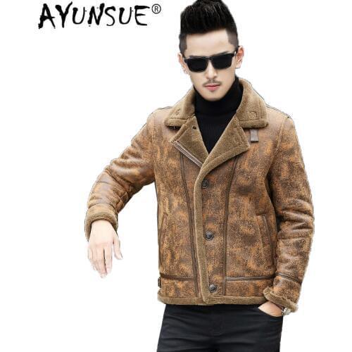 AYUNSUE Genuine Leather Jacket Men Short Motor Sheepskin Coat Mens Leather Jackets Korean Coats L16647K KJ1331