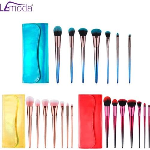 Lemoda Makeup Brushes Set 7pcs Blue Red Colorful Handle Eyebrow Eyeshadow Foundation Brush Cosmetics Tools