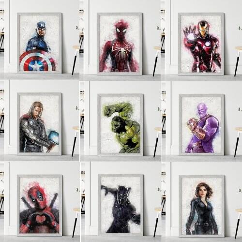Avengers Marvel Superhero Poster Iron Man Watercolor Canvas Painting Cracked Background Wall Art Decor Pictures for Home Decor