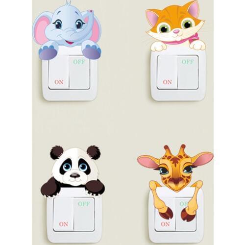 Home Decal Mural Decor Cute Animals Elephant Cat Panda Giraffe Light Switch Sticker Removable Wall Sticker For Kids Baby Nursery