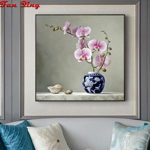 New 5d Diamond Embroidery Orchid Vase Full Square/Round Rhinestone Painting Cross Stitch Mosaic Handmade Home Decoration Gifts