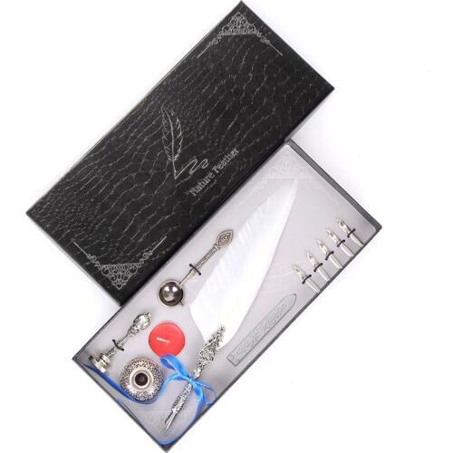 New Retro European Feather Pen Stationery Ink Set Gift Box New Signature Pen Plus Seal Full Set Of Writing Supplies Holiday Gift