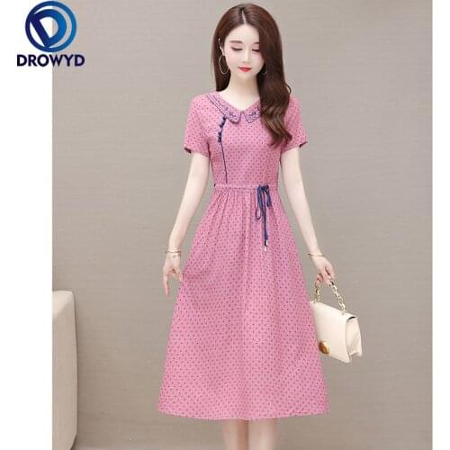 Summer Boho Beach Midi Dress for Women Fashion Pink Dot Print O-neck Short Sleeve Long Dress Elegant Bodycon Sexy Party Vestidos