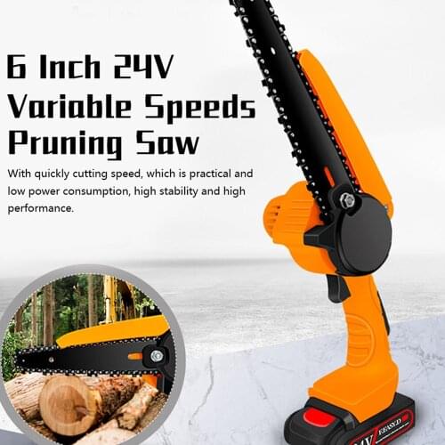 6 Inch 24V Portable Mini Electric Brush Infinitely Variable Speeds Pruning Saws Rechargeable Small Wood Spliting Chainsaw
