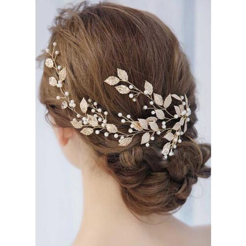 Leaves and Floral Bridal Headband Bohemian Headpiece Crystal Pearl Hair Vine Flower Halo Wedding Hair Accessories for Women
