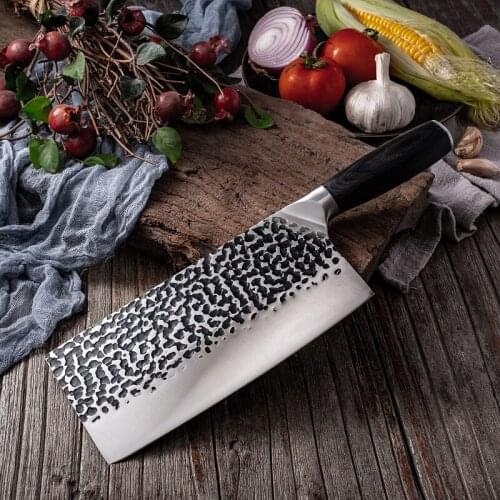 Professional Kitchen Knife Handmade Hammer Pattern Chinese Style Chopping Knife High Carbon Steel Chopper Butcher New Hot Sales
