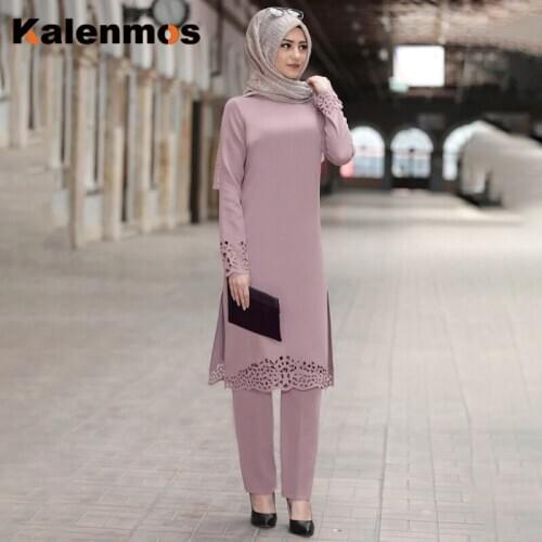 Plus Size 3xl Muslim 2Pecs Tops Pants Sets Women Ramadan Eid Turkey Abaya Party Dress Africa Kaftan Islamic Pakistan Dubai Ropa