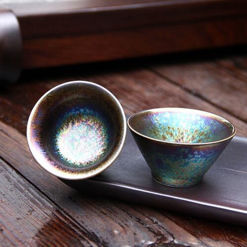 Peacock colorful cup Tea set cups conical hat cup temmoku glaze Yohen Colorful Transmutation glaze porcelain Tea Cup Ceramic mug