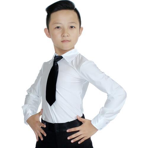 Popular Latin Dance Shirt For Children White Color Original Belt Tops Males Modern Frocks Jackets Boys Ballroom Fabrics Y10494