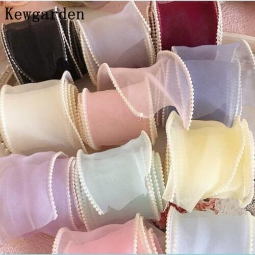 Kewgarden Wholesale Beaded edge Organza Ribbons 6cm 60mm DIY Hair Bow Accessories Handmade Tape Packing Webbing 25 Meters