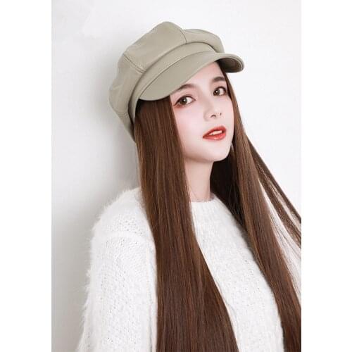 202104-shi fashion pu hat patchwork Cool False hair sport lady service Octagonal hat women leisure visors cap