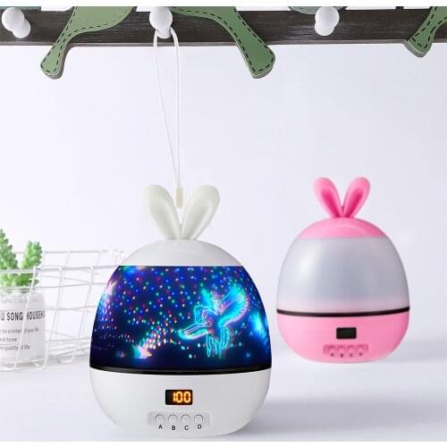 Lovely Projector Light Rabbit Shape 306° Rotation LED Stars Night Lights USB/Battery with Timer Gift for Kids Bedroom Decortaion