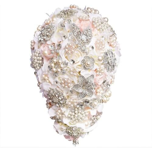 BRIDAL Teardrop Wedding Bouquet Rose 2019 Bridal Flower Bouquet Handmade Crystal Bruidsboeket Waterval bouquet de mariage