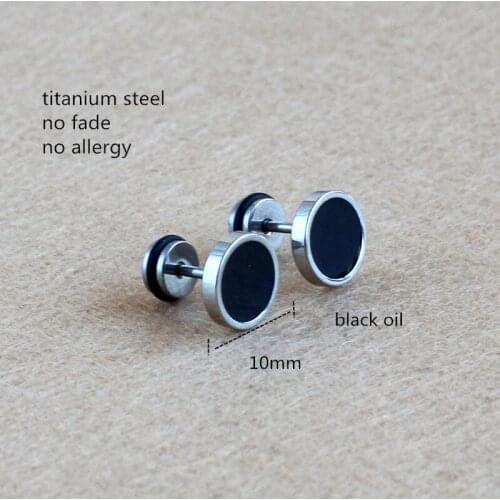 Titanium Black Oil Screw-back 10mm Stud Earrings 316 L Stainless Steel No Fade No Allergy