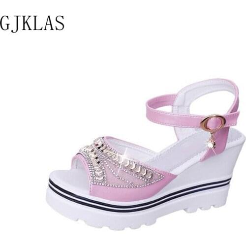 Crystal Platform Wedges Shoes for Women Heel Sandals Casuales Fashion High Heels Sandals Platforms Ladies Shoes Sandale Chunky