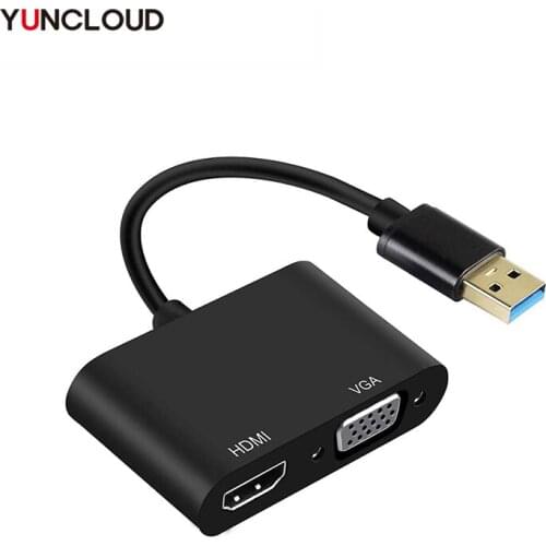YUNCLOUD USB to VGA HDMI-Compatable Adapter USB-A Video Converter Miorror or Extended mode - PC Laptop with Windows OS