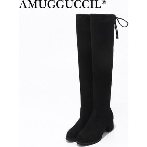 Plus Big Size 30-52 Black Lace Up Fashion Sexy Over The Knee Thigh High Heel Autumn Female Ladies Women Boots X1662