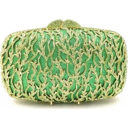 Women wedding party crystal diamond Evening bags green Clutch purse Bag lady Rhinestone Chain Shoulder bag Handbag clutches bags