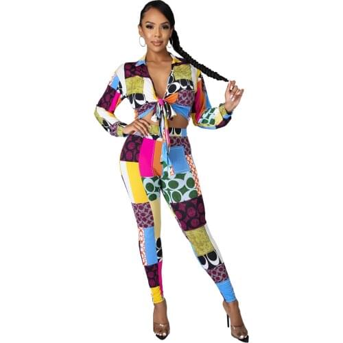 Office Ladies Two Piece Set Vintage Contrast Print Blouses Shirt Slim Pants Suits 2021 Summer Women Elegant Outfits Streetwear