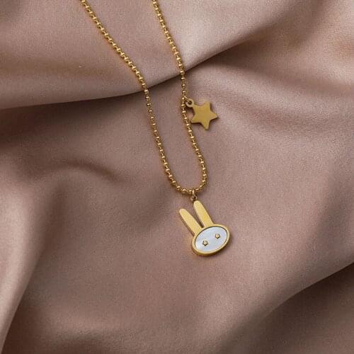 Titanium Steel Rabbit Necklace For Women Simple Cue Elegant Animal Pendant Neck Jewelry Accessories 2021 New