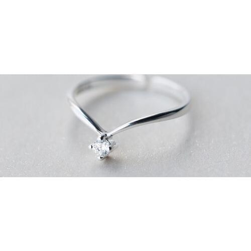 MloveAcc Women V CZ Shape Ring Letter Opening Fashion Jewelry Pure 100% 925 Sterling Silver Finger Rings Best Gift