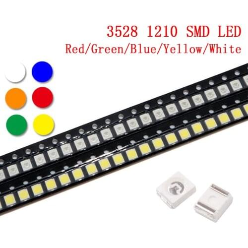 100pcs Super Bright 3528 1210 SMD LED Red/Green/Blue/Yellow/White/UV/ICE LED Diode