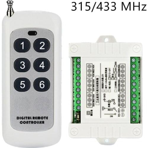 DC 12V 6 CH Channels 6CH RF Wireless Remote Control Switch Remote Control System receiver transmitter 6CH Relay 315/433 MHz