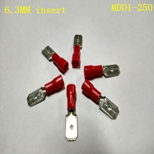 50pcs/lot MDD1-250 male head insert 6.3MM pre insulated terminal cold pressing terminal