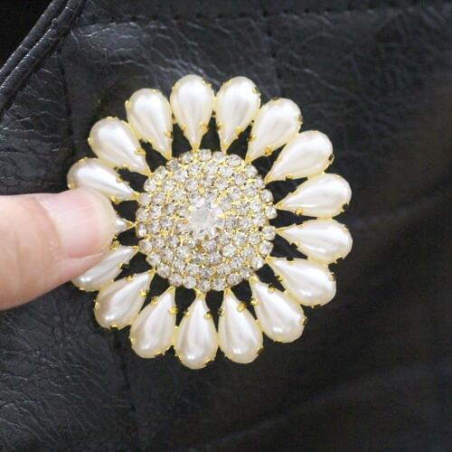 52mm Pearl Round Flower Shape rhinestone applique gold base sew on rhinestones for DIY party wedding dress bags shoes hats