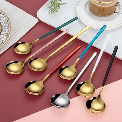 6pcs Soup Spoon Stainless Steel Ice Cream Spoons Set Coffee Mixing Tableware Western Style Dinnerware Dropshipping Wholesale