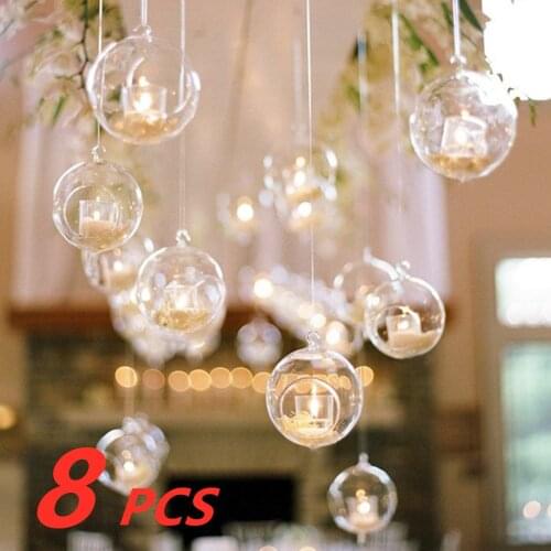 Globe Shape Glass Candlestick Tea Light Holder Succulent Style Hanging Candle Round Home Decors Clear Vase Romantic Wedding