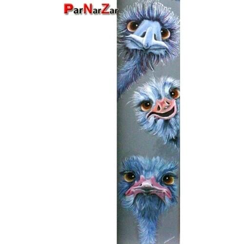ParNarZar Full Round Diamond Embroidery Cross Stitch DIY 3D Mosaic Full Diamond Painting Three Blue Ostriches Animal Bird