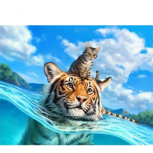 New 5D Diy Diamond Painting Diamond Tiger Full Diamond Embroidery Home Decoration Mosaic Painting Green Mountain&Waterfall Jq712