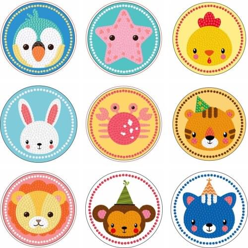 Easy Diamond Painting for Kids 5D DIY Diamond Kits Paint by Numbers Cartoon Animal Handmade Sticker Arts and Crafts for Children