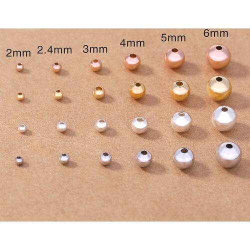 1Pack/lot 2/3/4/5/6mm Brass Spacer Beads Rose Gold/Silver Color Ball Loose Charm Beads for Bracelet Necklace DIY Jewelry Making