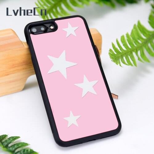 LvheCn Silicone Rubber Phone Case Cover for iPhone 6 6S 7 8 Plus X XS XR 11 12 Mini Pro Max Pink Vinyl star
