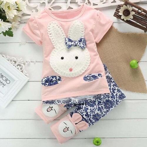 Childrens Cotton Outfits Pink Bunny Summer Newborn Sport Suits Kids T-shirt+ Pants 2pc Clothes Sets Baby Boy Girl Clothing Set