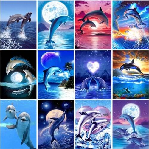 DIY Dolphin 5D Diamond Painting Full Round Drill Animal Diamond Embroidery Cross Stitch Kits Mosaic Wall Art Home Decor