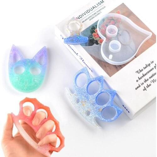 DIY Crystal Epoxy Resin Mold Ring Set Keychain Cat Claw Defense Cat Skeleton Mirror Silicone Mold
