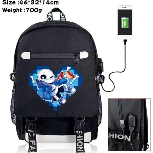 Game Undertale Sans Cartoon Backpack USB Charge Rucksack Men Travel Laptop Shoulders Bag Students School Bag Bookbags