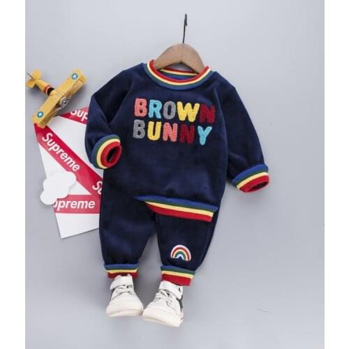 Toddler Infant Clothing Sets Autumn Baby Girls THICK Velvet Clothes Hooded Cartoon Letter Coat Pants 2pcs Children Warm Costume