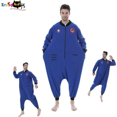 Eraspooky Astronaut Costume One Piece Pajama Union Suit Blue Men Onesie Spaceman Cosplay