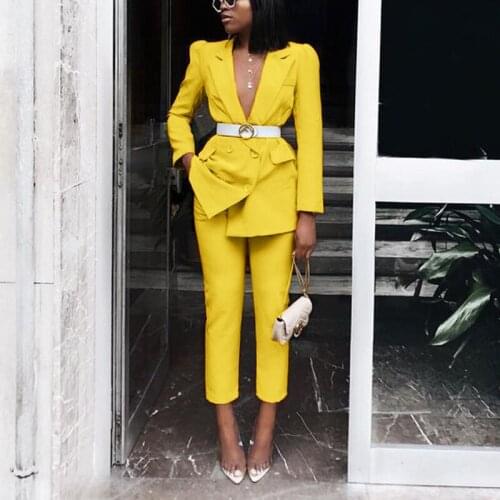 2Pcs Set Women Suits Long Sleeve Blazer And Pants Set No Belt Solid Color Office Ladies Outfits Business Clothes Female Pantsuit